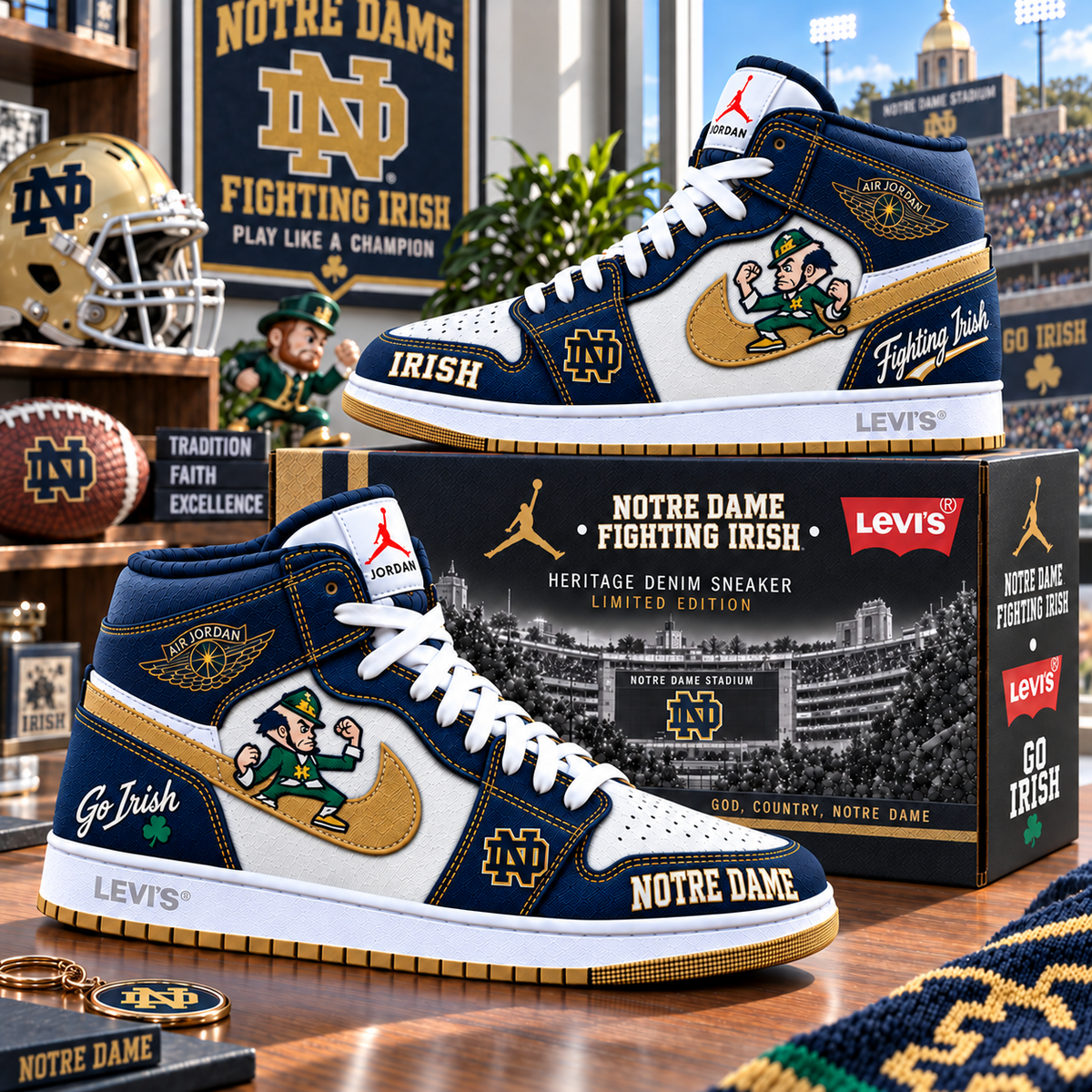 NDFI Premium Denim Embroidered High-Top Sneakers NTNA